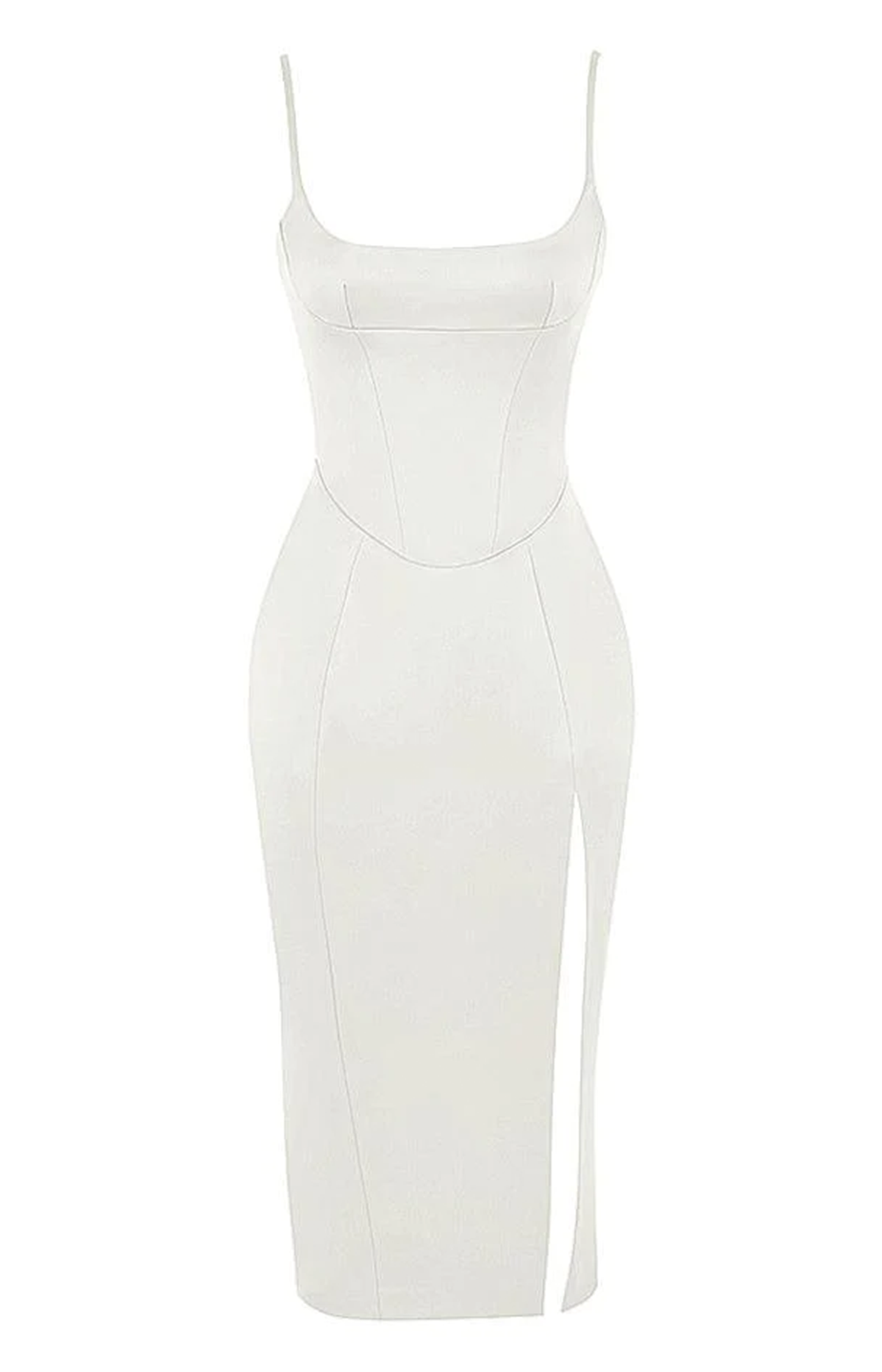White thin strap midi dress with split thigh