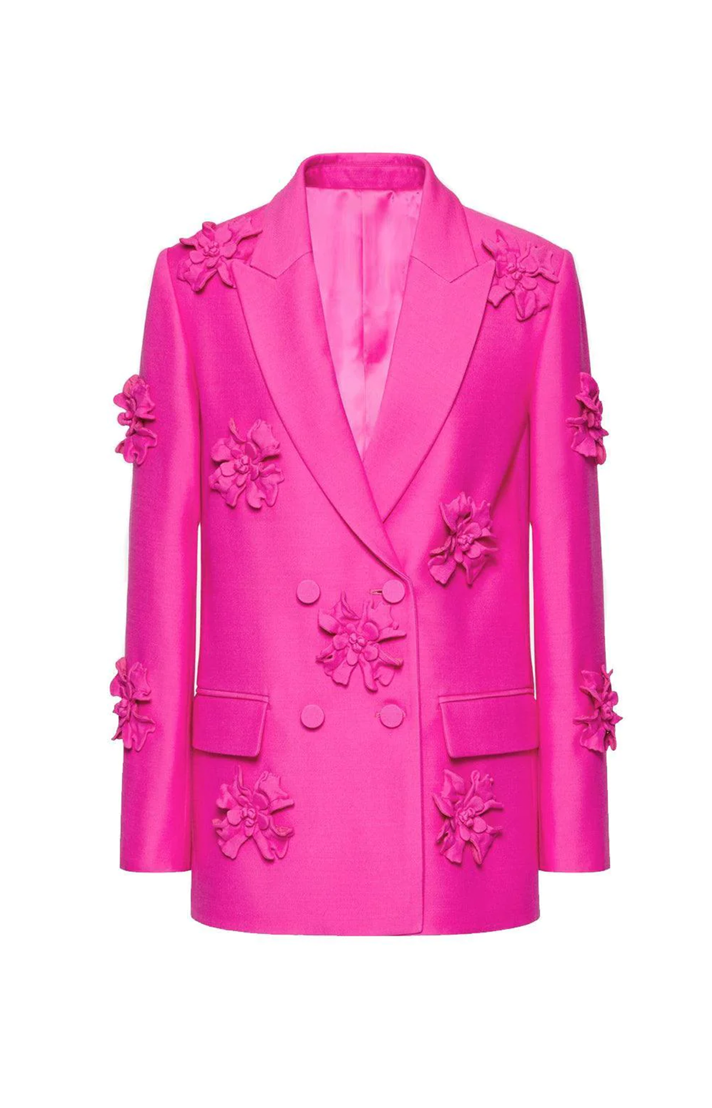 Pink women's suit blazer with floral embellishment