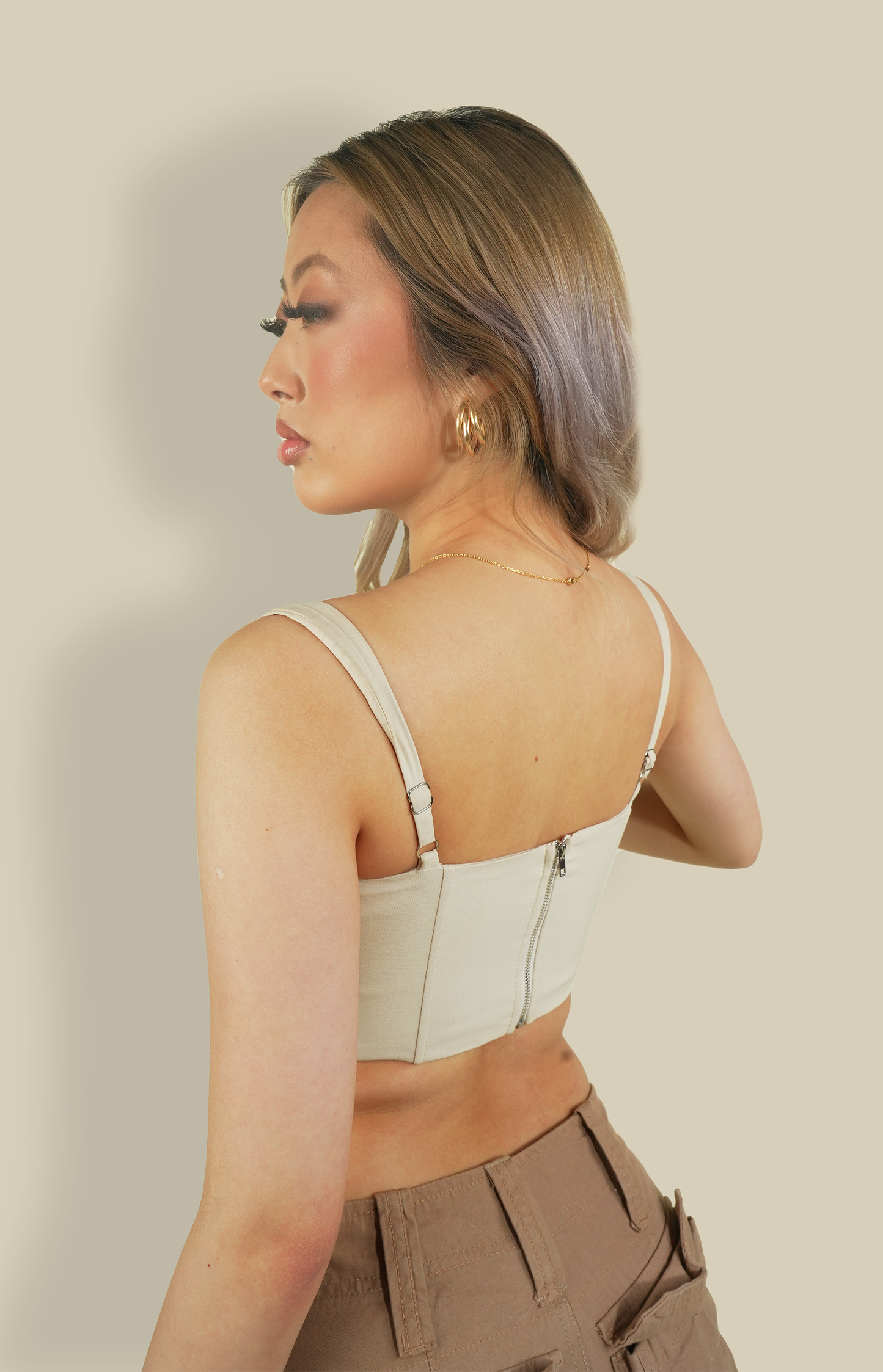 Beige hook up underwired corset crop top
