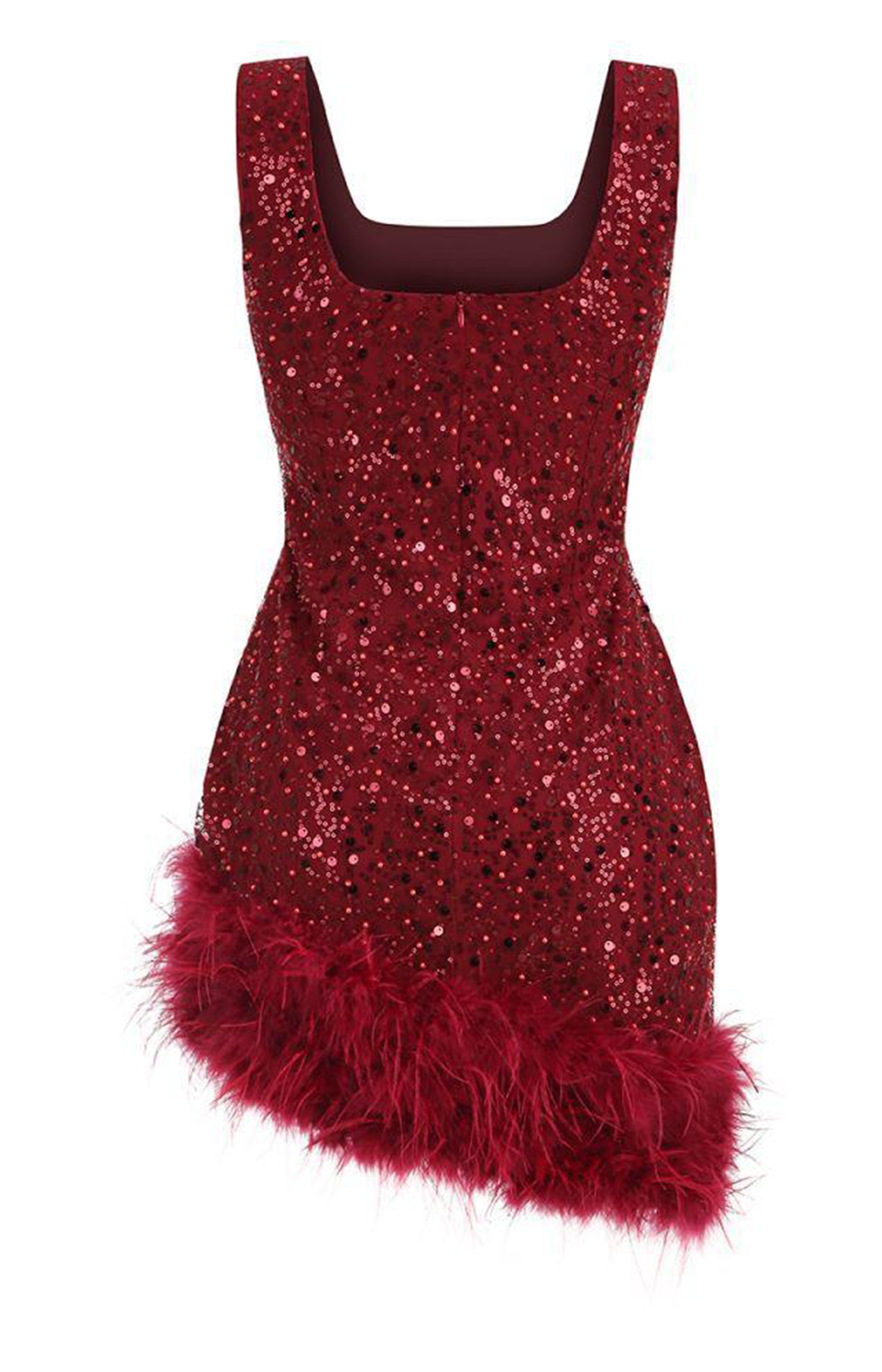 Feather hem bodycon mini dress with sequin detail