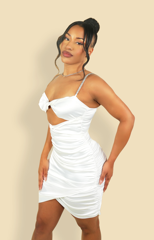 white embellished strap bodycon mini dress